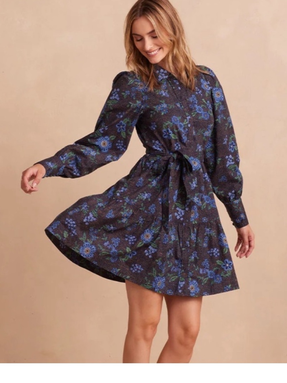 NWT Summersalt Countryside Poplin Tiered Shirtdress Rustic Floral in Midnight XS